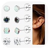 JeweBella 4 Paar G23 Titan Ohrringe für Damen Mädchen Silber Flatback Ohrringe Set Hypoallergener Zirkonia Opal Schmetterling Ohrstecker Piercing Knorpel Ohrringe für Empfindliche Ohren