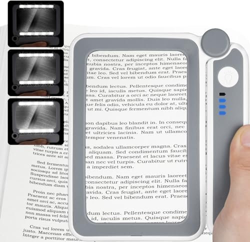 Vicloon Lupa Rectangular, Lupa con Luz 4X, Lupa Grande Plegable con 10 LED y 3 Modos de Luz Fría/Cálida, para Leer Libros de Baja, Páginas, Revistas, Tarjetas, Joyas, Periódicos, Artesanía y Mapas