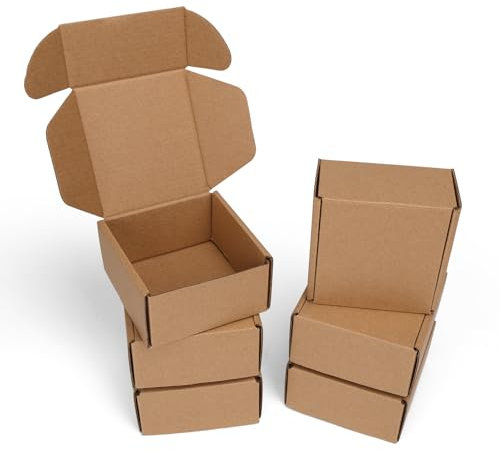 HORLIMER 6 Stück Versandkarton Klein Karton Box, 100x100x50 mm Mailer Boxen, Verpackungskartons aus Wellpappe für Warensendung, Geschenkbox, Faltkarton, Postkarton(Braun)