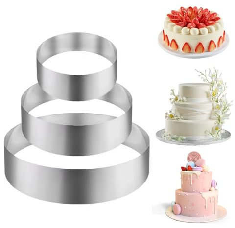 3 Piezas Aro para Tartas Aro 10/15/20cm, Reposteria Acero Inoxidable, Juego de Anillos para Tartas, Alto Molde Redondo Pastel Anillo Aro de Pastelería Aro, para Mousse Postre Tartas de Capas