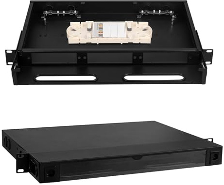 Xunsomten - Caja de montaje en rack de fibra óptica, diseño de bandeja de empuje negra con 3 ranuras para paneles adaptadores o casetes compatibles con LGX, aplicable a todos los estantes y armarios