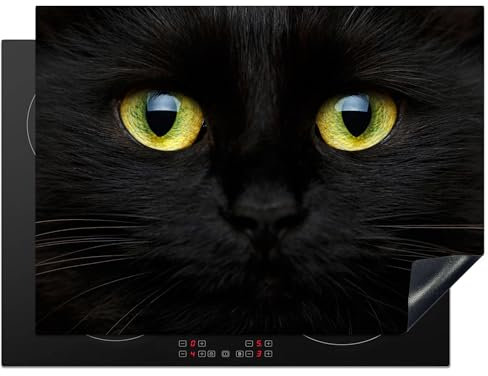 KitchenYeah© Induction Hob Protector Mat 20.5x27.6 / 70x52 cm Cooker Top Protectors Cover Ceramic Covers Electric Hobs Vinyl Cat - Eyes - Yellow - Black