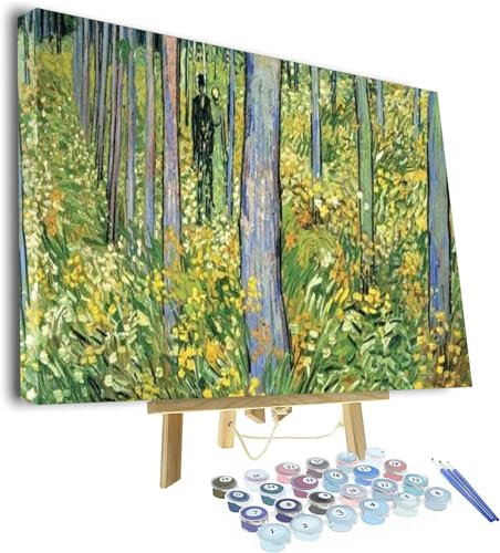 Vincent Van Gogh Kit de peinture par numéros pour adultes, sous-bois avec deux figurines – Kit de peinture par numéros encadrée et chevalet pour débutants