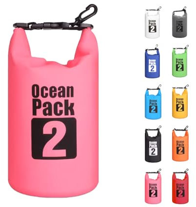 MORAINJAY 2L Borsa Impermeabile,Rosa Rossa Waterproof Zaino Impermeabile Sacco Impermeabile con Nessuna Tracolla,2L/5L/10L/15L/20L/30L Dry Bag per Outdoor Sport Acquatici,Barca,Pesca,Rafting,Nuoto