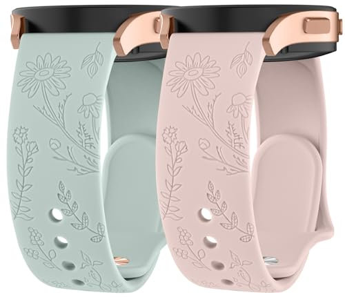 Wanme 2 Piezas Correa 20mm para Amazfit GTS 2 mini/GTS 4 Mini/Amazfit GTS 4/ GTS 3/ GTS 2/ GTS 2e / Amazfit GTR Mini para Mujer, Pulseras de Repuesto de Silicona, Grabado Floral Correa