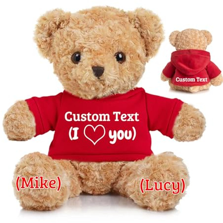 JABECODIFA Personalised Teddy Bear for Her Him, Brown Bear Stuffed Plush Toys with Text+Photo, Personalised Gifts for Christmas Valentines Day Birthday Gifts (12 inch-Text+Photo)