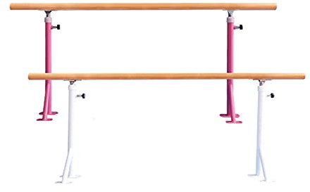 SnamicE Ballettstange, weiß/rosa, Ständer, Ballettstange mit Holzgriff, verstellbare Tanzstange für Stretching, Gymnastik, Training (weiß, 100 cm)