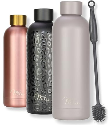 Milu Gourde Isotherme - Bouteille Isotherme - 750ml - Gourde INOX Bouche Standard - Gourde Sport Étanche - Gourde Enfant sans BPA - Brosse de nettoyage incluse (Taupe Grey, 750ml)