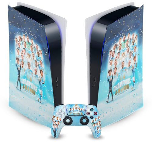 Head Case Designs Offizielle Manchester City Man City FC Team Plakat Meister 2024 Vinyl Frontplatte Haut Gaming Aufkleber Abziehbild Abdeckung kompatibel mit Sony PS5 Digital & DualSense