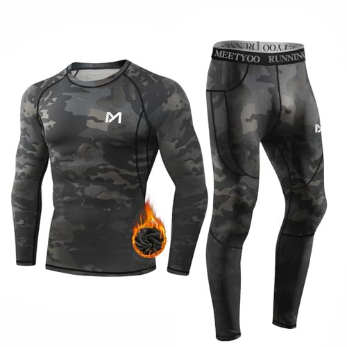 MEETYOO Thermounterwäsche Set Herren sous-vêtement, Camouflage Noir, L Hommes