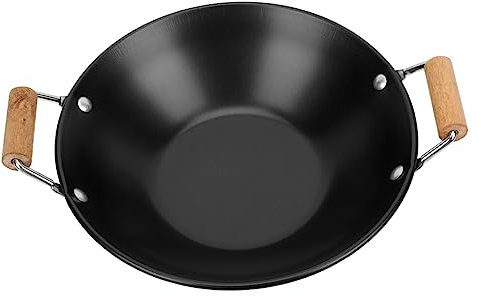 Olla y Trípode Antidesbordamiento Olla De Fideos Japoneses Woks De Cocina Sartén Para Tortilla Japonesa Fritura Fideos Asiáticos Sartén Wok De Acero Wok Chino Freír De Madera Black Ciieeo
