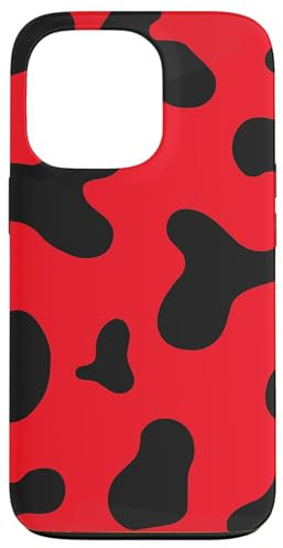 iPhone 13 Pro Red Cow Print Phone Case,Red & Black Cow Spot Pattern Phone Case