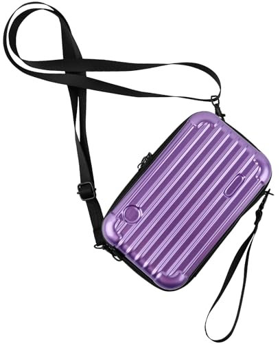 ANNASAMDO Mini Koffer Umhängetasche, Kleiner Koffertasche Handtasche Innentaschen Kosmetiktasche Hardcase mit Schultergurt Reißverschluss für Reisen, Einkaufen, Kosmetik (Lila)