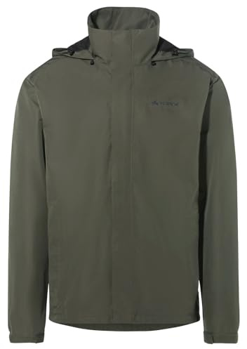 VAUDE Escape Light Regenjacke für Herren – Wasserdicht und atmungsaktiv mit 2-Lagen-Membran, Übergangsjacke für Wandern, Radfahren und Reisen – black/khaki, Größe: M