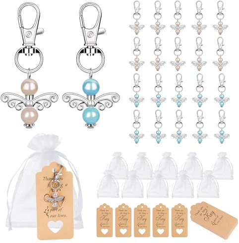 Jesustree Boda Bautizo Colgante Llavero Estilo ángel 20PCS con Bolsa de Dulces Etiqueta Kraft, Fiesta Cumpleaños Navidad Comunión Recuerdos para Invitados