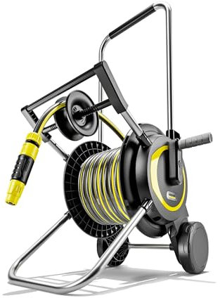 Kärcher Carro de manguera HT 4.20, alta estabilidad, conexión de manguera en ángulo, incluye soporte para jeringas, manguera Karcher de 20 m y accesorios de riego, color negro