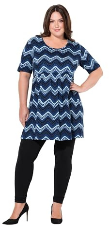 Ulla Popken Damen große Größen Übergrößen Plus Size Longshirt, Zackenmuster, A-Linie, Rundhals, 3/4-Arm schwarz 62+ 837126100-62+