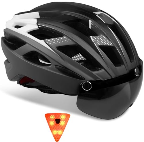 KINGLEAD Fahrradhelm Herren Damen mit Visier, Magnetischer Abnehmbarer Schutzbrille, Integrierter LED Beleuchtung - Einstellbar - MTB Helm für Erwachsene mit Sicherheitszertifizierung