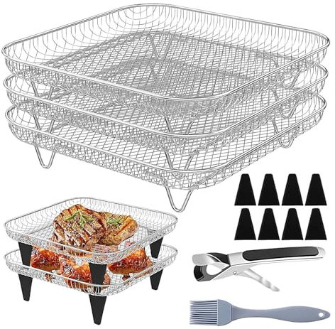 Rejilla para Freidora de Aire, Rejilla para Beicon de Freidora de Aire de 20 cm, Juego de 13 Piezas de Bandejas de Secado Apilables Antiadherentes de Acero Inoxidable para Cocinar Horno