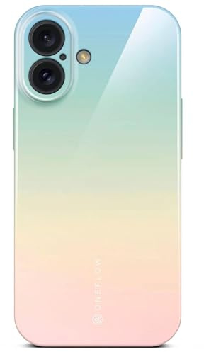 ONEFLOW für iPhone 16 Hülle mit Design Muster, Designer Case Handy Schutzhülle mit Kameraschutz, Hardcase Bedruckt dünne Handyhülle, Splash Cover, Mint Beige Rosa Verlauf