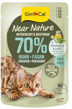 GimCat Near Nature Huhn & Fasan - Getreidefreies Nassfutter für Katzen ab dem 7. Monat mit artgerechter und beutenaher Rezeptur - 16 Beutel (16 x 85 g)