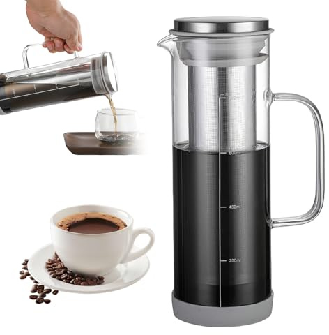 PRITOK Cold Brew Coffee Maker: 800ml Brühglas Karaffe mit 304 Edelstahlfilter und Anti-Rutsch-Silikonhülle, Kaffeemaschine für Kaffee und Tee