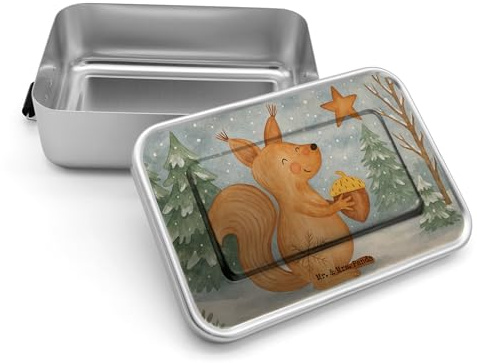 Mr. & Mrs. Panda Snackbox Eichhörnchen Weihnachten Design - Geschenk, Butterbrotdose, Lunchdose, Guten Rutsch, Frohe, Lunchbox, Frühstücksbox, Neujahr, Vogel, Metall Brotdose, Winter, Weihnachtsmotiv