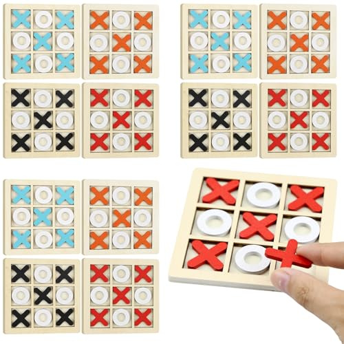 SCROLIEY 12 Pezzi Mini Puzzle Bambini in Legno, Gadget Compleanno Bambini, Tic Tac Toe Board Tavolo Da Gioco Del Tris in Legno Xo, Regalini Fine Festa Invitati per Feste Famiglia Giochini