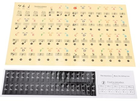 Klaviertasten Aufkleber für 88/61 Tasten, Farbig, Nano | 1 Beutel, für Elektronische Orgel und Klavier, Klare Noten und Tonaufdrucke, Hilfreich für Anfänger