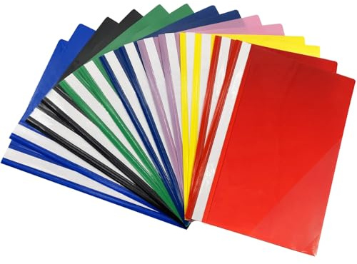 TEYIAN 14Pcs A4 Project Folder 7 Colour Plastic Display Folders Presentation Folders with Transparent Cover and 2 Prongs Files Folders A4 Report Document File Organiser Holder