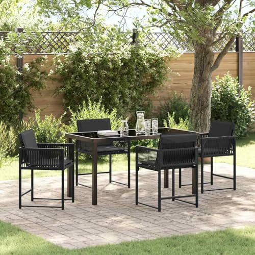 Ziaphsol Garten Essgruppe 5-teilig Schwarz Poly-Rattan, Langlebiges Terrassenmöbel-Set mit 4 Stühlen und Glastisch, Moderne Outdoor-Sitzgruppe für Balkon und Garten