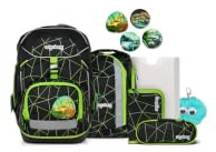 ergobag Schulranzen-Set Pack Set Bundle CyBär Race - Schwarz | Ergonomischer Schulrucksack flexibel, 7-teiliges Set für die 1. Klasse Grundschule, für Mädchen und Jungen, AW25/26