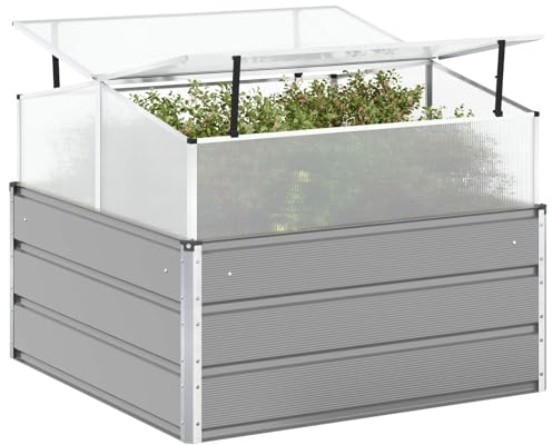 vidaXL Pflanzkübel Hellgrau 100 x 100 x 77 cm Verzinkter Stahl, Garten- und Terrassenideen, industrieller Stil, robuste Materialien für tolle Außenbereiche und Landschaften
