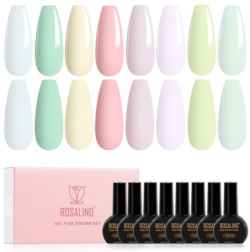 ROSALIND Smalti Semipermanenti per Unghie Macarons 8 Colori 10ML Verde Rosa