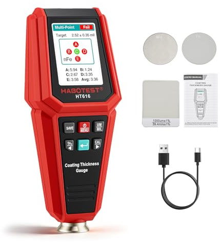 Lackmessgerät Auto, Digitales Lackschichtdickenmessgerät 0–1800 μm mit Balkendiagramm, 4-Wege-Farbdisplay, Fe/NFe-Sonde, Alarm – Präzises Lackdickenmessgerät für Auto & Schichtdickenmessgerät
