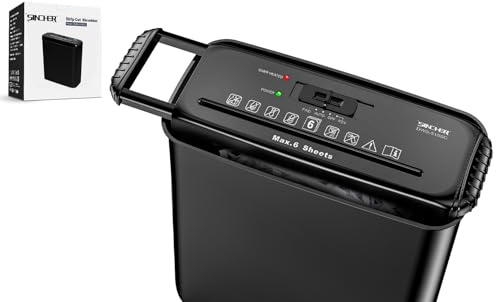 6 Sheet Strip Cut Paper Shredder, Binless Design for Home Office, Extendable Arm & Overheat Protection, 4 Easy-to-Operate Modes