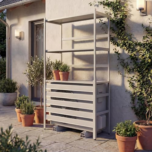 Mendler Verkleidung für Klimaanlage/Wärmetauscher HWC-P95 - grau-weiß | Abdeckung, Schutzgitter, Regal, 163x90x38cm, Aluminium