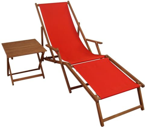 Erst-Holz Sonnenliege rot Liegestuhl Fußteil Tisch Gartenliege Deckchair Strandstuhl Gartenmöbel 10-308FT