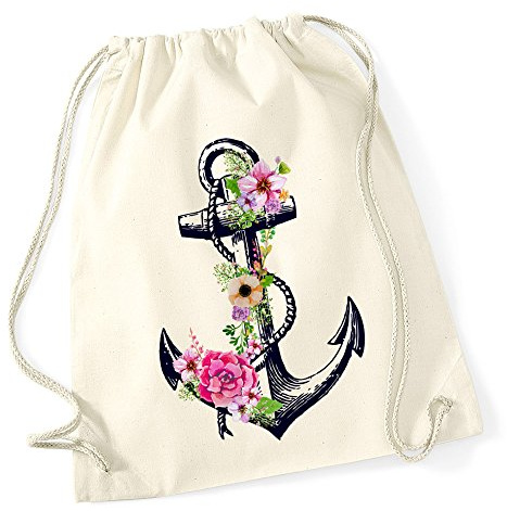 Autiga Turnbeutel Blumen Anker Ethno Boho Hipster Beutel Tasche Gym Bag Watercolour Watercolour Natur