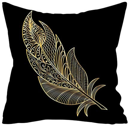 Xmiral Kissenhüllen Bettkissenbezug Polyester Gold Pflanze Drucken schwarz Zierkissenbezüge 45cmx45cm Quadratischer Kissenbezüge(BF)