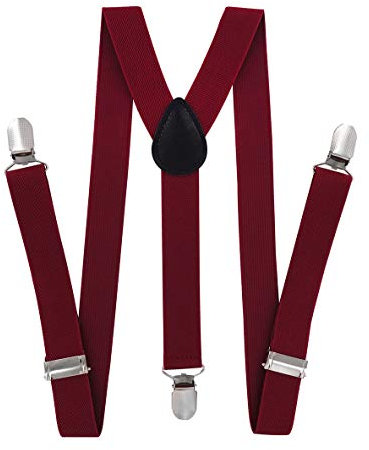 axy Kinder/Jungen Hosenträger-Y Form breit 2,5 cm mit 3 Starken Clips - Uni Farben HTK25-1 (für Jungen (7-12 Jahre alt), Weinrot)