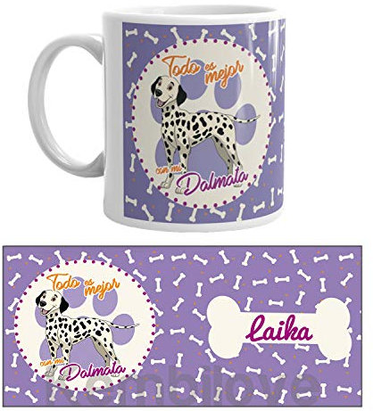 Kembilove Taza de Café de Perro Dalmata Personalizada con Nombre – Taza de Desayuno Razas de Perro – Taza de Café y Té Mascota – Taza de Cerámica Impresa – Tazas de Perro Dalmata
