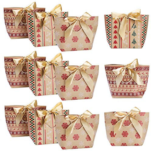 12 Stück Papiertragetaschen, Etercycle Kraftpapiertüten mit Bogen Band, Papiertasche für die Weihnachten, Geburtstagsfeier, Babyparty, Partei Beutel Papiertüten