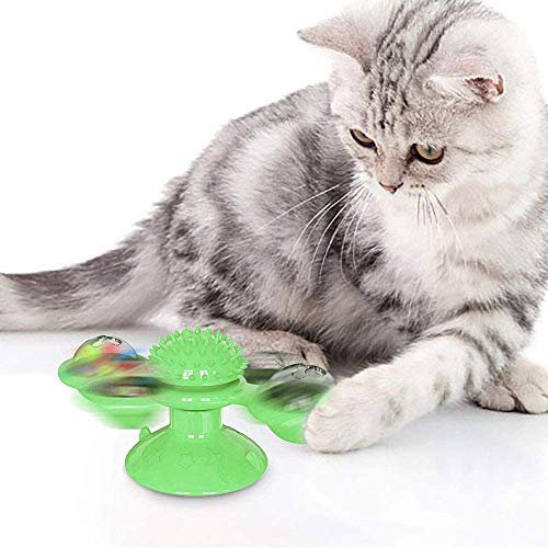 Buyter Moulin à Vent Rotatif Clignotant Chat Jouet Brosse Massage grattage avec Ventouse
