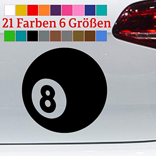 Schwarze 8 Aufkleber Billardkugel Eight Zukunft Billiards Bullet Unglück Kleber in 6 Größen und 21 Farben