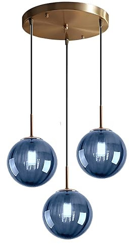 LFsem Nordic 3-Lights Pendelleuchte Ø15cm Glaskugel-Deckenleuchte Moderne einfache Hängelampe E14 Loft Kronleuchter Dekoration Beleuchtungskörper (Blau)