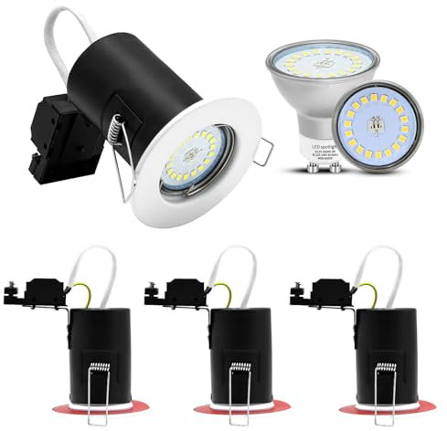 Wondlumi 4X Fire Rated GU10 Downlights, White Recessed Ceiling Lights IP20 Spotlights Fitting 240V, Incl. 5W GU10 Bulbs Warm White