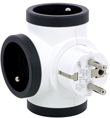 LEGRAND - Enchufe multitoma Triplite Giratorio – 3 Tomas Laterales en T con Tierra – Seguridad Infantil integrada – Blanco y Gris Oscuro