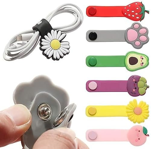 12PCS Silicone Cable Organisers With Metal Snap Button - Cute Cartoon Reusable Manager Straps, Wire Wrap, Releasable Tidy Wrap, Headphone Manager Cord Keeper Set
