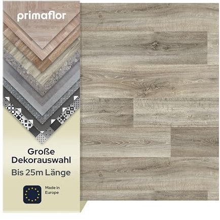 Primaflor PVC Bodenbelag Meterware TURVO - Eiche Grau, 2,00m x 5,00m, Vinyl-Boden in Holzoptik für Küche, Wohn- und Badezimmer, Hochwertige Auslegware, Anti-Rutsch Oberfläche
